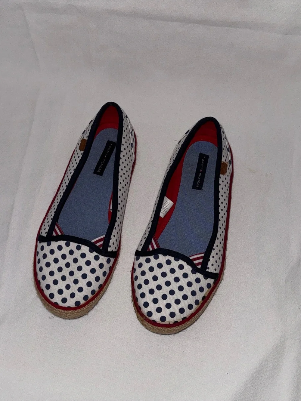 Tommy Hilfiger Polka Dot Espadrille Flats - Navy and White